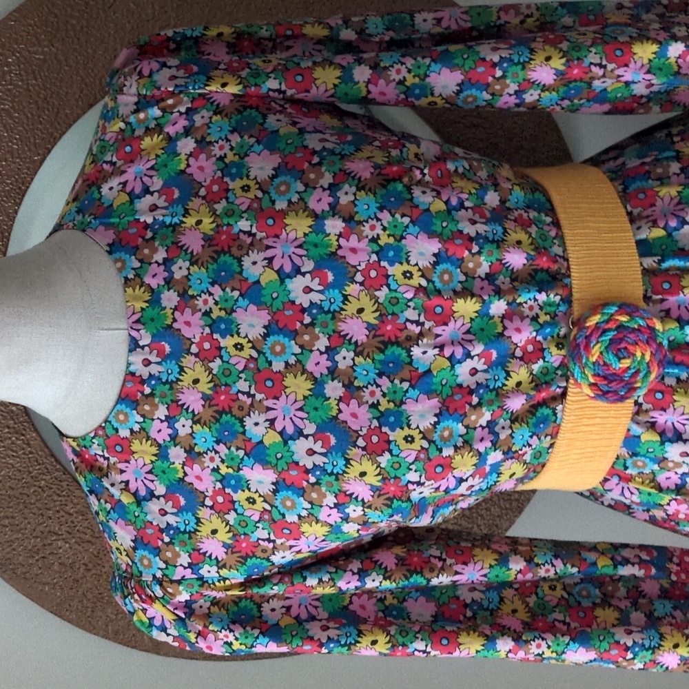 Boden Floral Long Sleeve Dress with Sharp Yellow Belt And Pockets 2P Or 2 - Picture 2 of 14